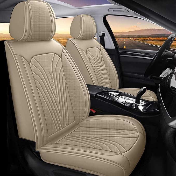 DISUTOGO Full Set Seat Covers Fit for Nissan Rogue 2009-2025 2026 Waterproof Faux Leather Automotive Cushion Protector Car seat Covers Compatible Airbag(5 Seats, Beige)