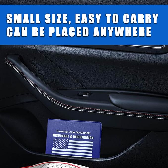Ziciner Car Registration Insurance Holder, 2Pack Essential Auto Card Document Glove Box Organizer with Touch Fastener, Vehicle Interior Accessories Perfect for Most Car, Truck, SUV (Blue/White Flag)