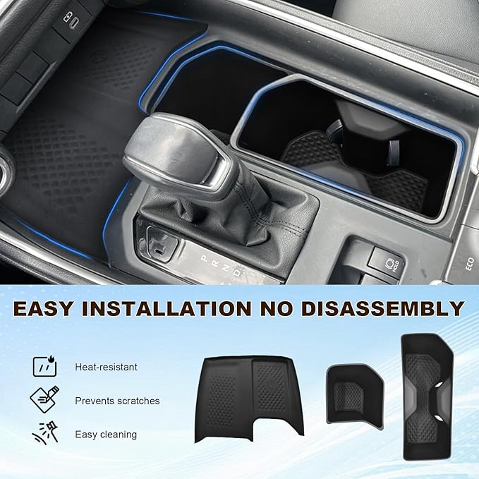 TPE Anti-Slip Cup Holder Insert & Silicone Wireless Charging Non-Slip Mat 2pcs for 2024 2025 2026 Toyota Grand Highlander Accessories Anti-Drop & Anti-Rattle for Grand Highlander Hybrid Black