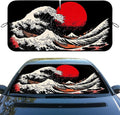 Japanese Car Window Sun Shield Ocean Waves Great Wave Red Sun Front Window Sun Shade Block UV Rays Sun Shade Visor Protector for Car Sedan Truck SUV Accessories 59" L x 31.5" W