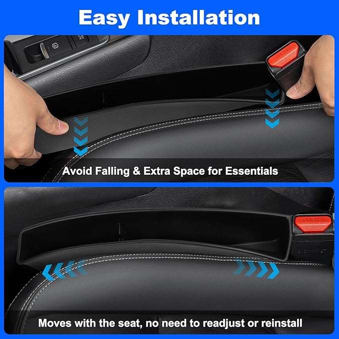 Car Seat Gap Filler, 2 Pack Car Seat Gap Organizer, Car Seat Accessories Prevent Items from Falling, Auto Console Side Storage Box for Holding Phone, Glasses, Universal Fit Car SUV Truck (Black)