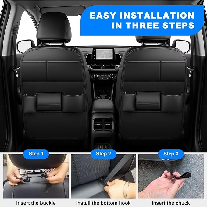 NUWQICD Back Seat Protector 2 Pack Fit For BMW 8Series Car Kick Mats With Cup And Tissue Storage with Storage Organizer Waterproof Dirt Proof Faux Leather Auto Accessories For Kids(1 Pair Black)