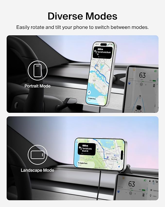 Belkin Wireless Car Charger, Magnetic Wireless Phone Mount for EV w/ 1M USB C Cable, Qi2 MagSafe Compatible Fast Charging for iPhone 17, Galaxy S25, Pixel 10, & More - Travel Accessories - Black