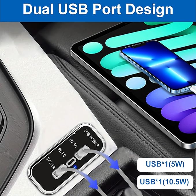 3 Ports 12V USB Outlet, 12V/24V Wall Mount Car USB Socket Charger Adapter,3.1A Dual USB A Port & PD3.0 USB C Port Charger Socket for RV Marine Boat Bus ATV Motorcycle Truck-1 Pack