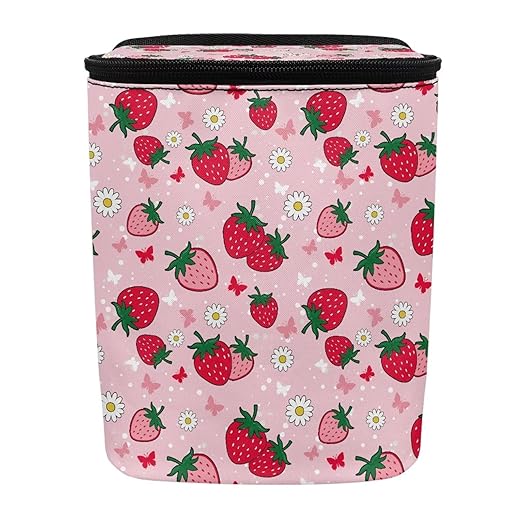 KEIAHUAN Pink Strawberry Car Trash Can Hanging Cute Detachable Garbage Bag for Back Seat Foldable Multipurpose Trash Bin Container Storage Suitable for Sedans, SUVs, Vans