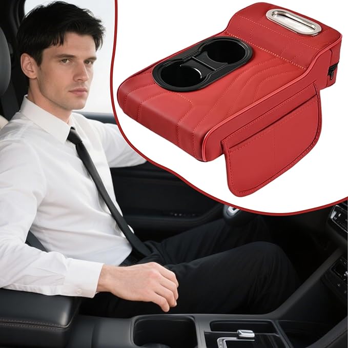 LAFANDE Car Armrest Cushion | Heightening Pad Arm Rest for Car, Center Console Cover with Storage Bags Cup Holder, Tissue Box Slot, Easy to Install and Clean