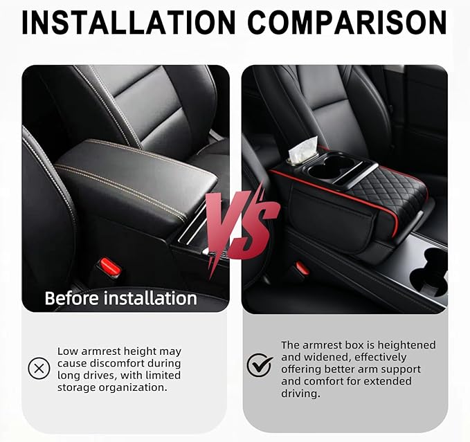 Car Armrest Storage Box for Nissan Hardbody (D21) 1986–1997, Center Console Organizer with Side Pocket, Ergonomic Memory Foam Armrest Cushion, Car Elbow Support Pad,B Black Red