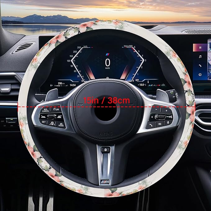 Steering Wheel Cover Neoprene Material Most Cars Men&Women Universal 15 inch Premium Non-Slip Spring Steering Wheel Protector Floral Car Accessories