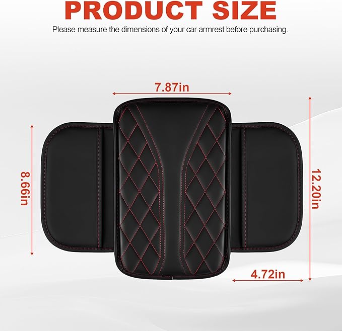 Center Console Cover Fit for Kia Sorento 2003-2025 with 2 Storage Bags Waterproof Leather Quilted Pattern Car Armrest Cover Cushion Anti - Slip(002#Black&Red Line)