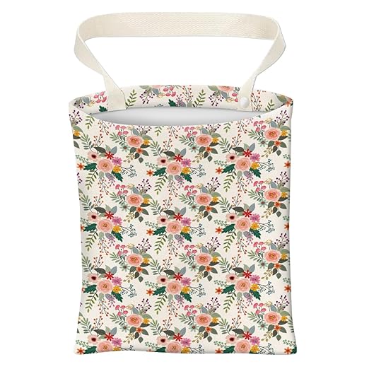 ABUIFDK Car Trash Can, Cute Car Trash Bag, Hanging Car Organizer and Storage Bag, Trash Bin for Car Accessories, Vehicle, Travelling, Camping Cute White Floral