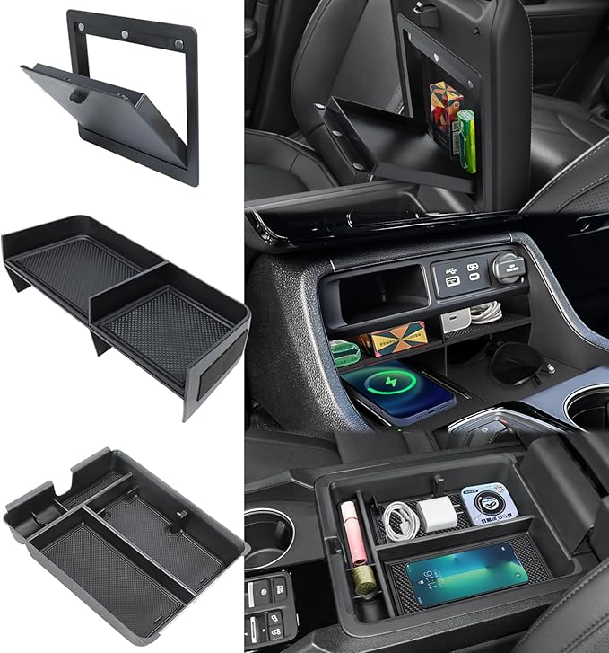 Neepiar 3PCS Center Console Organizer Compatible with 2023-2026 Honda Pilot 2026 Honda Passport Hidden Storage Tray Armrest Storage Tray Insert Divider Slot Box Secondary Interior Accessories