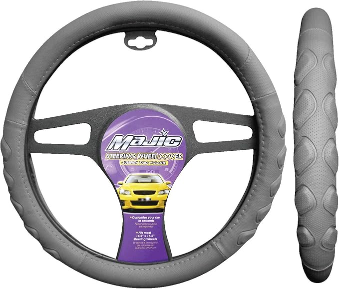 Slip-On Heavy Duty Steering Wheel Cover with Contempo Design, Gray