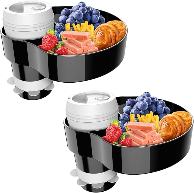 Kids Car Seat Tray, Travel Tray with Cup Holder for Toddler, Baby Car Seat Food Snack Organizer for Road Trip, Stroller snack tray travel must haves (Black 2 Packs)