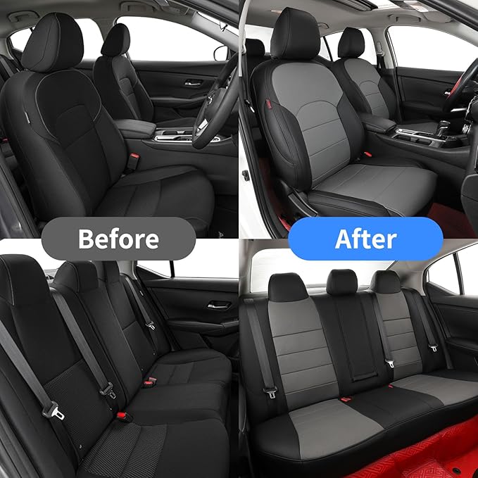 coverdream Rogue Leather Seat Covers Full Set for 2014-2019 2020 Nissan Rogue(Not for Select) S,SV,SL,Fully Covered,Luxury Waterproof Car Seat Protector,Fit Like A Glove (Black/Gray)
