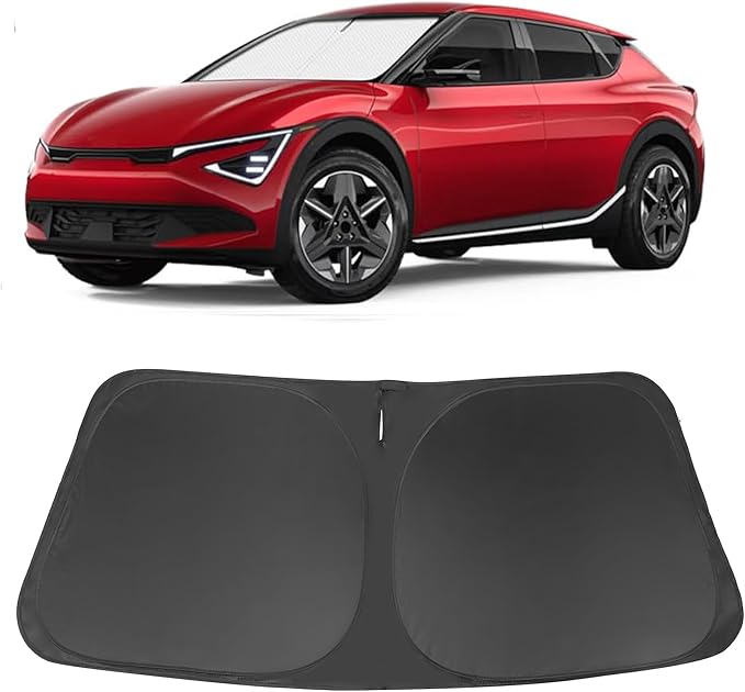 Windshield Sun Shade Custom Fit for 2022 2023 2024 2025 Kia EV6 Accessories Foldable Sunshade Sun Blocker Protect Car from Sun Rays & Heat Damage Keep Car Cooler