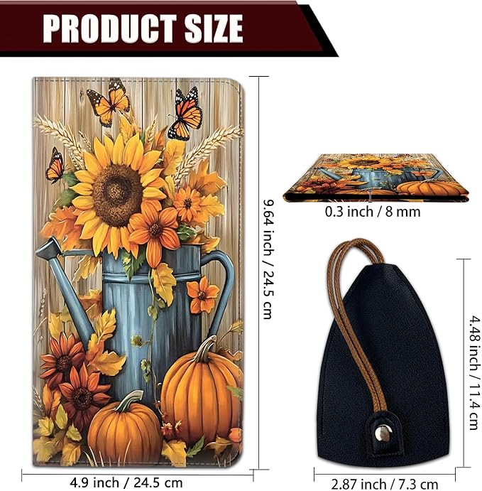 Car Registration Holder, PU Leather Vehicle Glove Box Organizer for Driver License, Document, Car Insurance Holder with Magnetic Shut, Auto Paperwork Wallet Accessories,Autumn Fall Pumpkin Sunflowers