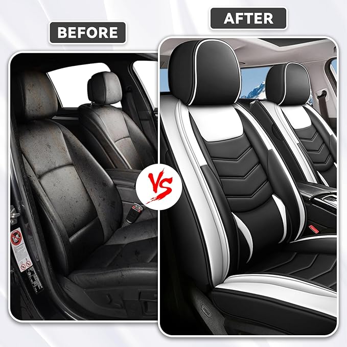 AMZYY Car Seat Covers Fit for Chevy Trax 2015-2025, Side Airbag Compatibility, 3D Lumbar Support and Seamless Fit, Easy to Clean Sports Seat Cover2 Pcs Front, Black White