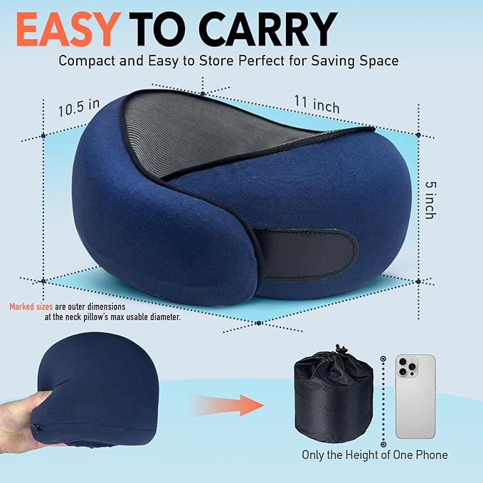 HWGIZP Travel Pillow | High-Density Memory Foam Pillow with 360° Surround Support. Ergonomically Designed. Ideal for Airplane Travel and Home Use.
