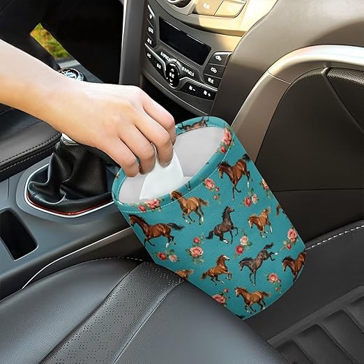 Brosoneto Horse Floral Hanging Portable Car Trash Can Waste Basket Car Accessories Interior Collapsible for Men and Women Easy to Install