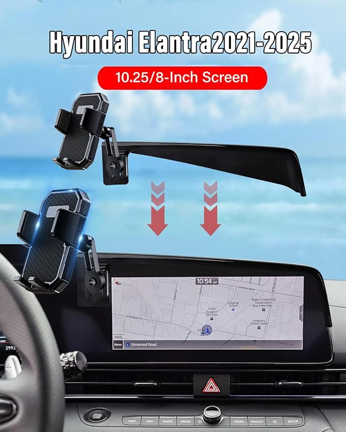 PZK Car Phone Holder for Hyundai Elantra 2021-2025 SE/SEL/Sport/Limited/N Line Accessories Custom 8-Inch/10.25-Inch Screen Auto Lock Car Phone Holder with 360° Rotating Extension Rod Not Affect Screen