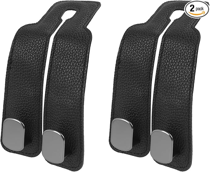 Liqqlex 2 Pcs Car Hooks for Headrest Leather and Metal Material, Universal Car Seat Hooks for Purses and Bags, Easy Install, Back Seat Organization, Suitable for SUVs, Sedans, and Minivans
