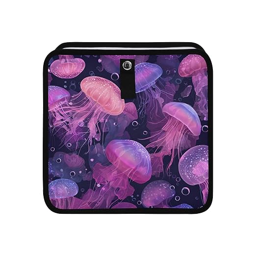 Car Trash Can Organizer Bin with Adjustable Strap for Back Front Seat Console Waterproof Leakproof Collapsible Portable 8.66 Inch Jellyfishes and Bubbles Pink