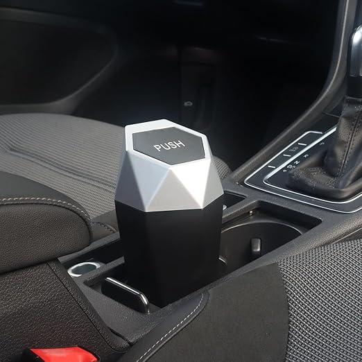 LoyaGour Car Trash Can Bin,Small Garbage Can with Lid,Automotive Cup Holder Mini Cars Trashcan,Portable Cars Door Trash Cans,Car Essentials Gadgets Dustbin (1Pcs, Silver)