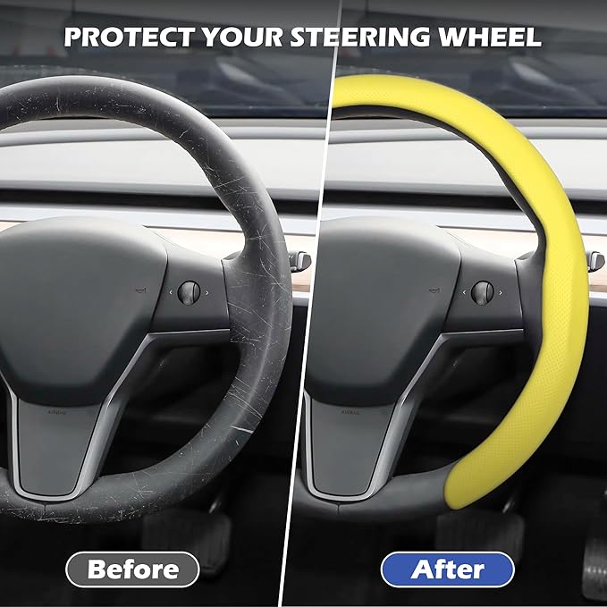 frani Leather Steering Wheel Cover, Universal 15 Inch Premium Non-Slip Steering Wheel Cover Yellow
