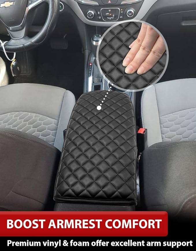 KBH Center Console Armrest Cover for 2018-2024 Chevy Equinox, GMC Terrain, Vinyl Leather Interior Accessories, Middle Console Lid Protector, Arm Rest Cushion Pad, Anti-Scratch, Black