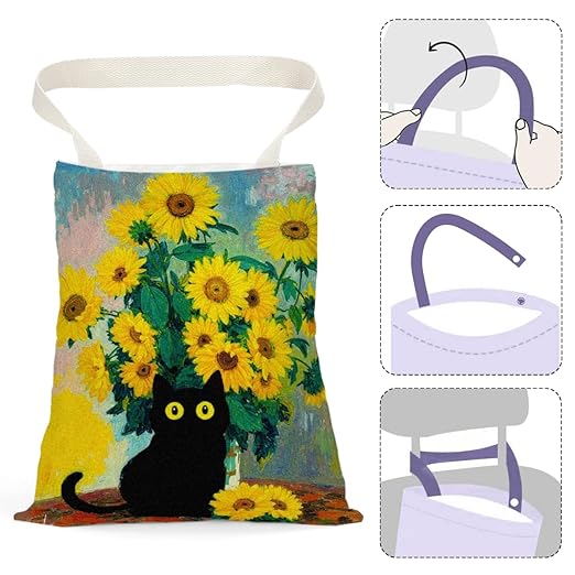 Pykfrhh Black Cat Car Trash Bag, Car Trash Bag Hanging, Waterproof Cars Back Seat Hanging Organizer and Storage Trash Bags for Vehicle Travelling Camping Sunflowers Decor