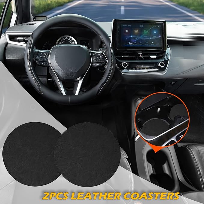 Muamos Car Steering Wheel Cover Black, 14-14.5 inch Steering Wheel Covers with Coasters Microfiber Leather Carbon Fiber Breathable Anti-Slip Durable Universal Auto Steering Wheel Protective