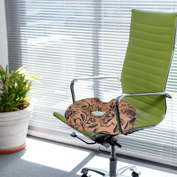 Floral Donut Pillow for Hemorrhoids Seat Cushion for Tailbone Pain Relief - Flower Home Office Chair Cushion for Long Sitting Work - Memory Foam Car Seat Cushions for Driving Butt Pain Pressure Relief