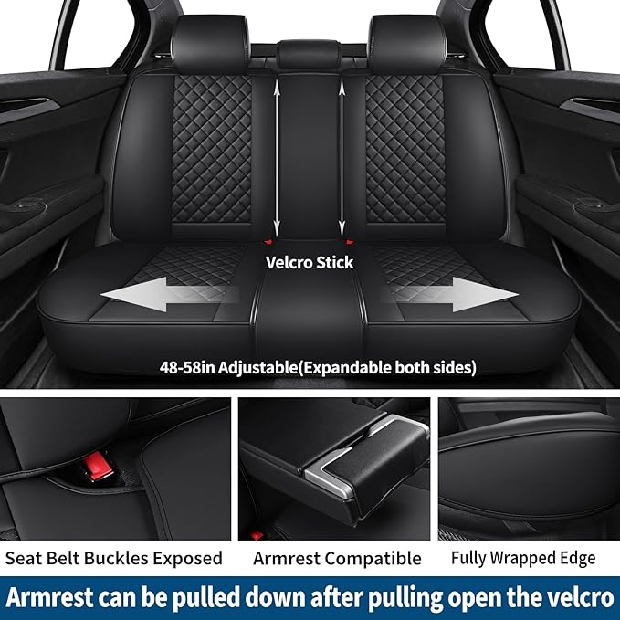 SCOMEE Black Leather Car Seat Covers Full Set Breathable Seat Protectors Waterproof Automotive Seat Covers Universal Fit for Most Cars SUVs Trucks Vehicles