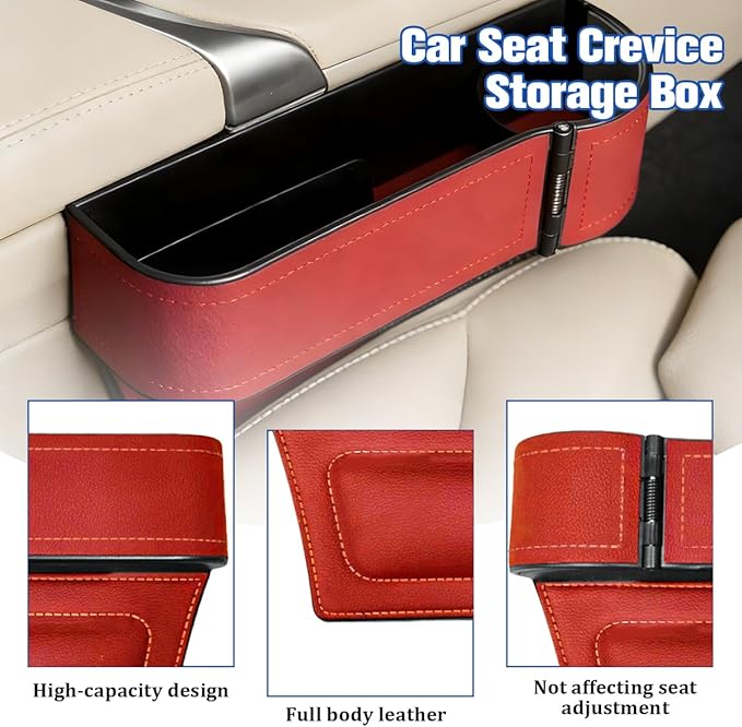 Car Seat Gap Filler Organizer with Cup Holder Expander, Leather Console Seam Filler Storage Box, Auto Front Seat Gap Organizer for Phones Keys Glasses, Universal Fit (Wine Red Passenger)