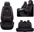 MVRVMV Luxury Car Seat Covers for Toyota Highlander 2013-2026, Nappa Leather Auto Seat Cover with 2 Neck Pillows and 2 Lumbar Supports (5 Seat Luxury, Black-Red)