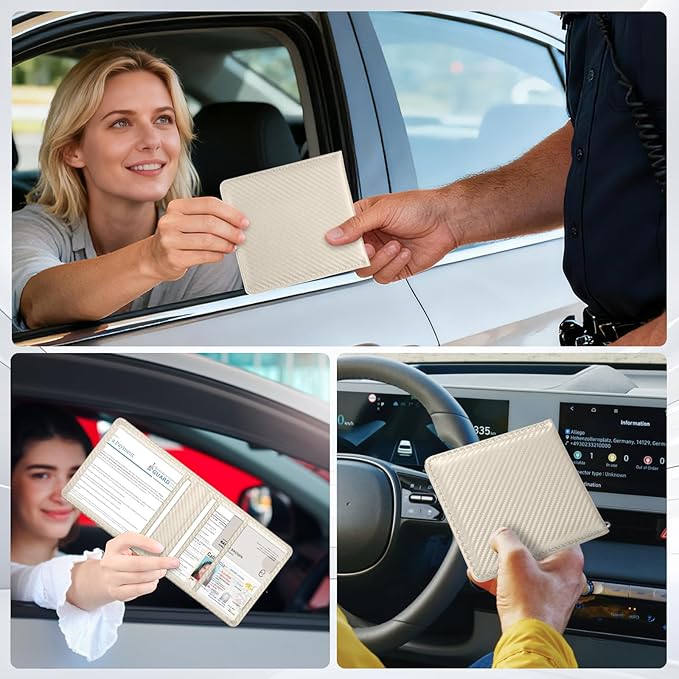 Tavonis Car Registration and Insurance Card Holder，Small Glove Box Organizer for Men and Women，Car and Truck Driver License, Documents, Card Storage Accessories，White