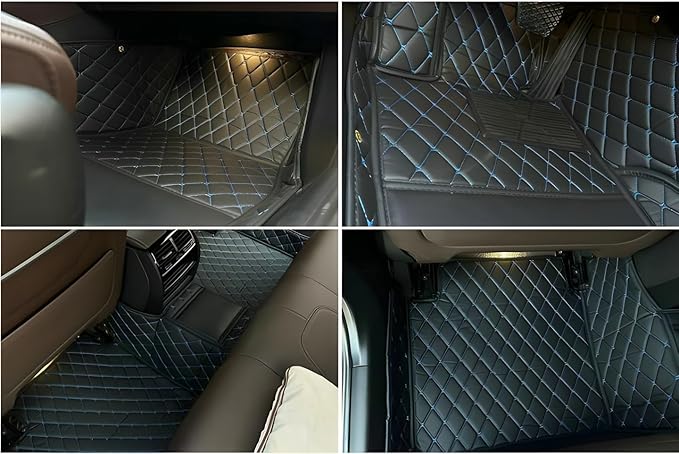 Custom Leather Car Mats, Vehicle-Specific Fit All-Weather Floor Mats, 100% Waterproof Anti-Slip Durable Protection for SUV Truck Sedan, Precision Tailored Protection(Wine red Black Stripes)