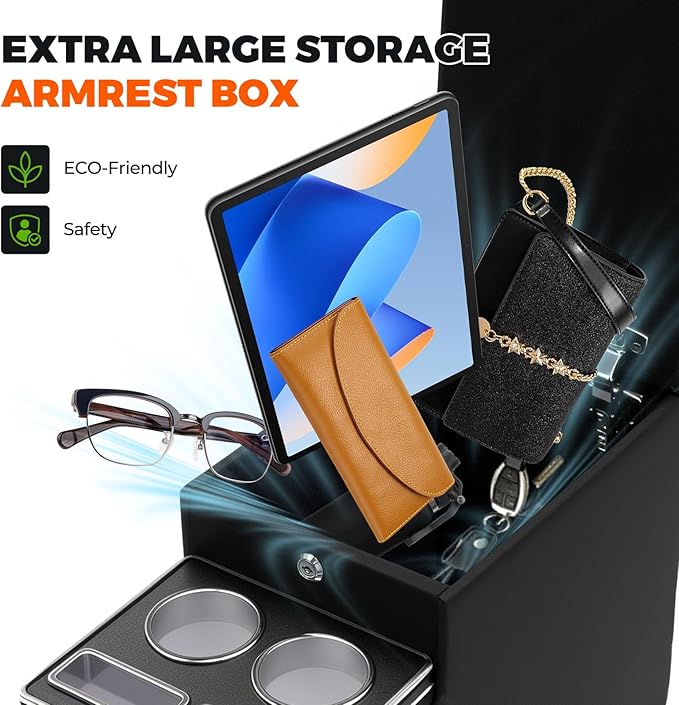 Center Console Between Seat Organizer for Minivans, SUVs, Middle Van Console Floor Console Organizer Storage Box with Phone Holder& Cup Holders for Minivans Console Organizer Storage Box with Locking