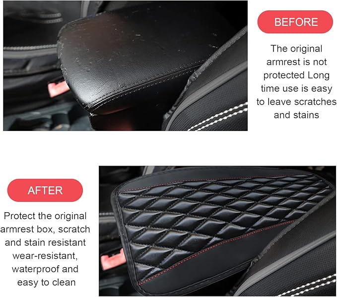 Car Center Console Cover, Leather Armrest Seat Cover Protector, Universal Waterproof Armrest Pad, Car Decoration Accessories, Fit for Most Cars, Vehicles, SUVs (Black)