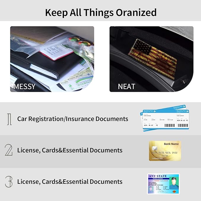 Car Registration and Insurance Holder, Leather Car Glove Box Organizer, Cool Car Accessories for ID, Driver's License Cards & Essential Document, Business Cards, Men&Women,Cute Sunflowers Flag