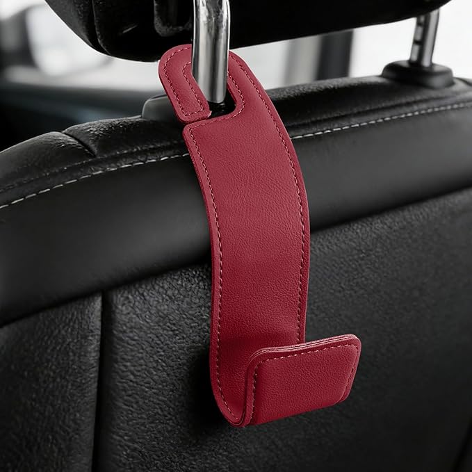 1PCS Purse Holder for Car, Purse Hook for Car, Leather Headrest Hooks for Automotive Back Seat, Auto Accessories Back Seat Organizer Hook for Grocery Bag Handbag Coat (Red, 1PCS)