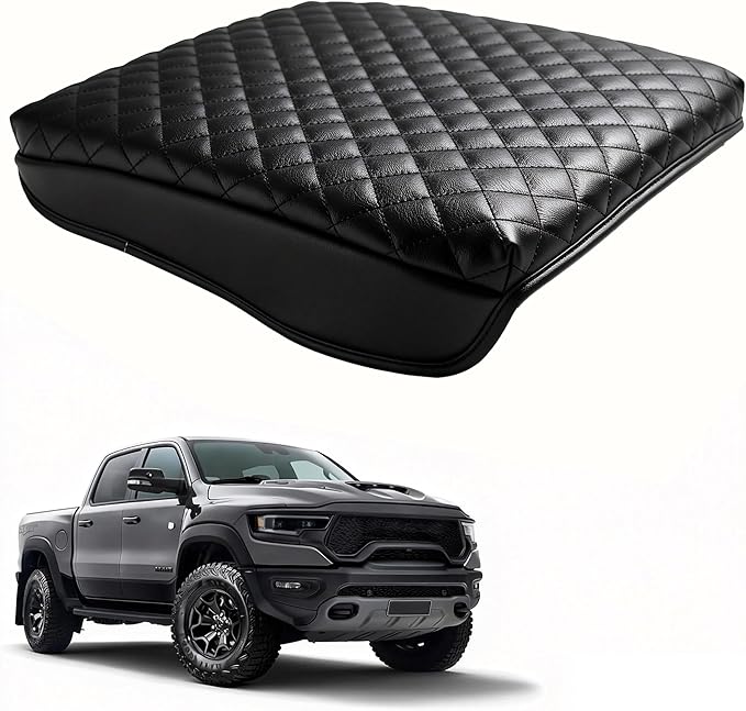 Center Console Cover for 2019-2026 Ram 1500 Center Console Cover, Armrest Cushion Pad Cover, PU Leather for 5th Ram 1500 Armrest Cushion Pad Cover Anti-Scratch for Ram 1500 Accessories