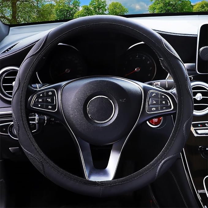 Elastic Steering Wheel Cover Universal 14-15 inch Stretch Car Steering Wheel Covers Microfiber Leather Breathable Anti-Slip Durable Without Inner Ring Steering Wheel Protective - Black