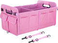 titiyiof Trunk Organizer For Suv & Sedan,Car Organizers and Storage, Waterproof Collapsible & Adjustable Straps,75L Sturdy Car Organization for Car Accessories, Tools,Sundries,2-3 Compartment（Pink）