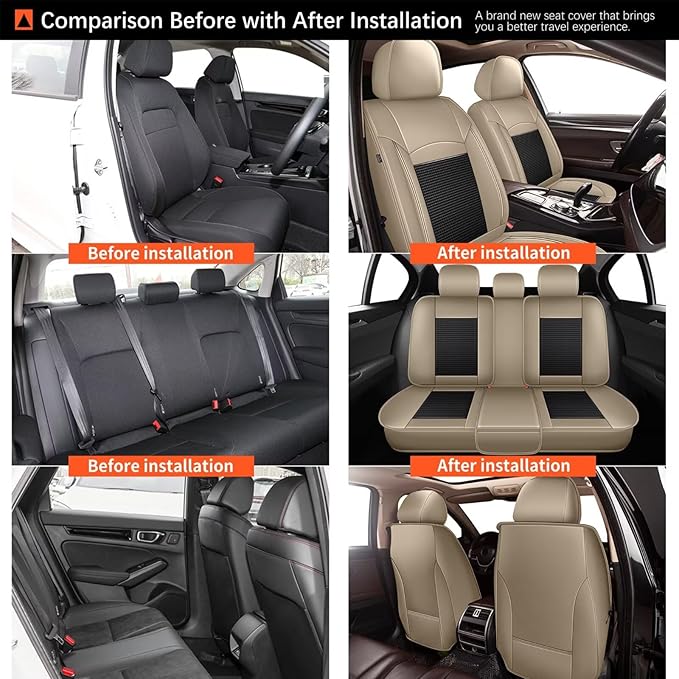 DISUTOGO Full Set Seat Covers Fit for Nissan Juke 2011-2017 Waterproof Faux Leather Automotive Cushion Protector Car seat Covers Compatible Airbag(5 Seats, Black&Beige)