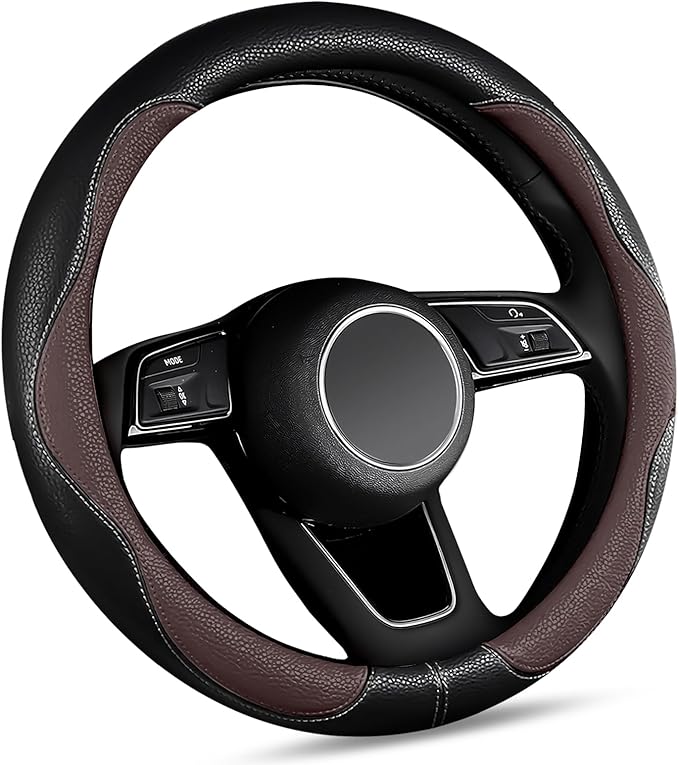 Brown Steering Wheel Cover, Slip-Proof Breathable Comfort PU Imitation Leather Cute Car Accessories for Women Girl, Universal Protector in All Season 15 inch Fit Most Car