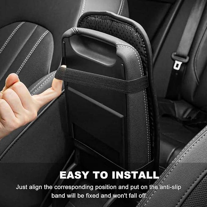 Car Center Console Cover, Microfiber Leather Armrest Cover Cushion with 2 Storage Bags, Anti-Scratch Middle Console Protector Interior Accessories for Most Cars SUVs Trucks (Black)