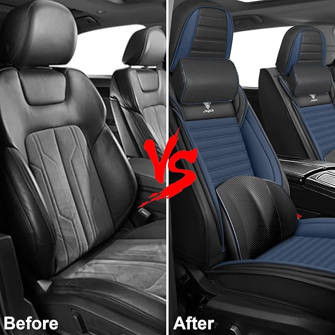 ARTIBY Seat Covers Full Set Custom Fit for Mitsubishi Outlander 2004-2025, Deluxe Waterproof Car Seat Cover, Breathable and Comfortable Leather Cushion Cover, Auto Interior Accessories (Black Blue)