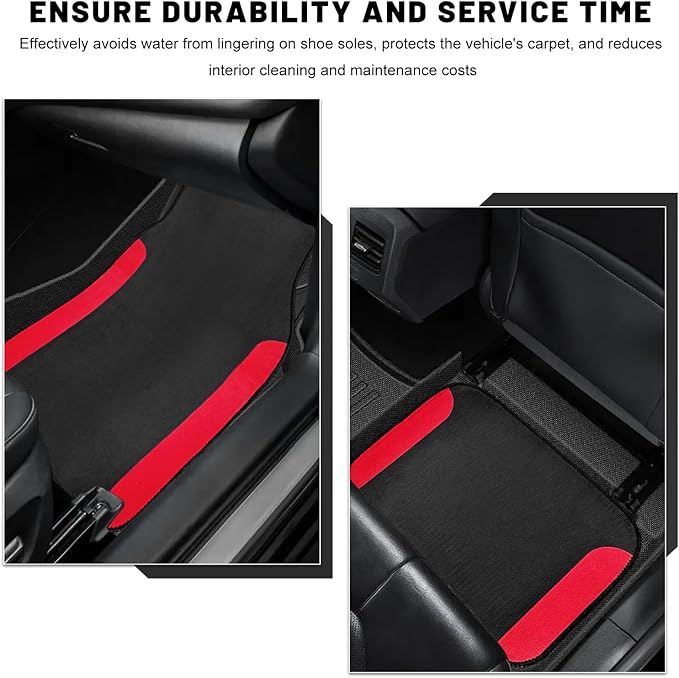 4PCS Car Floor Mats, Waterproof Auto Front & Rear Carpet Mat with Anti-Slip Backing, Stylish Vehicle Rug Floor Mats Universal Interior Accessories for All Weather Protection (Red)