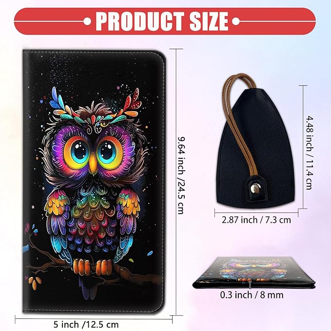 Car Registration Holder, Waterproof PU Leather Vehicle Card Document Glove Box Organizer, Women Interior Auto Accessories Case for Cards, Driver License Car Insurance Holder, Cute Colorful Owl Pattern